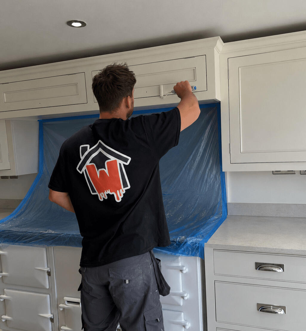 Kitchen cabinet preparation before hand painting by Wilkinson Specialist Sprays in Wombourne.