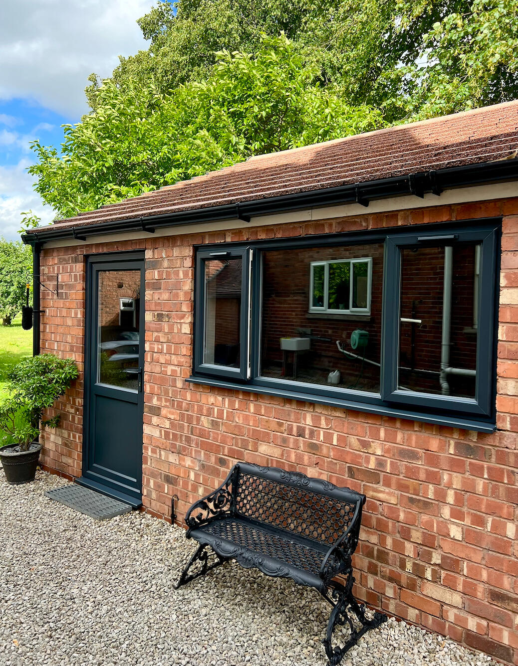 Anthracite grey UPVC windows and door after specialist UPVC spraying in Stourbridge with a durable factory-style finish.